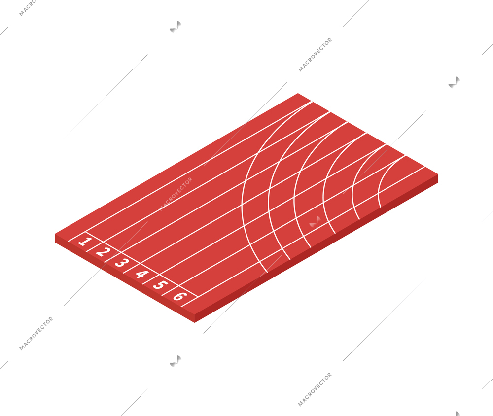 Isometric athletics track lanes on white background 3d vector illustration