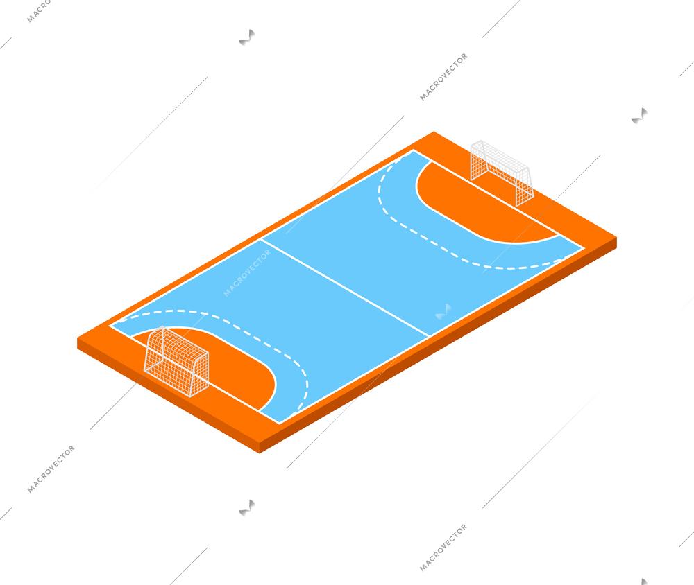 Empty blue and orange field for futsal isolated isometric vector illustration