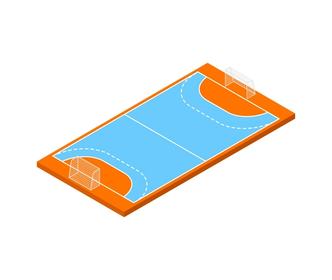 Empty blue and orange field for futsal isolated isometric vector illustration