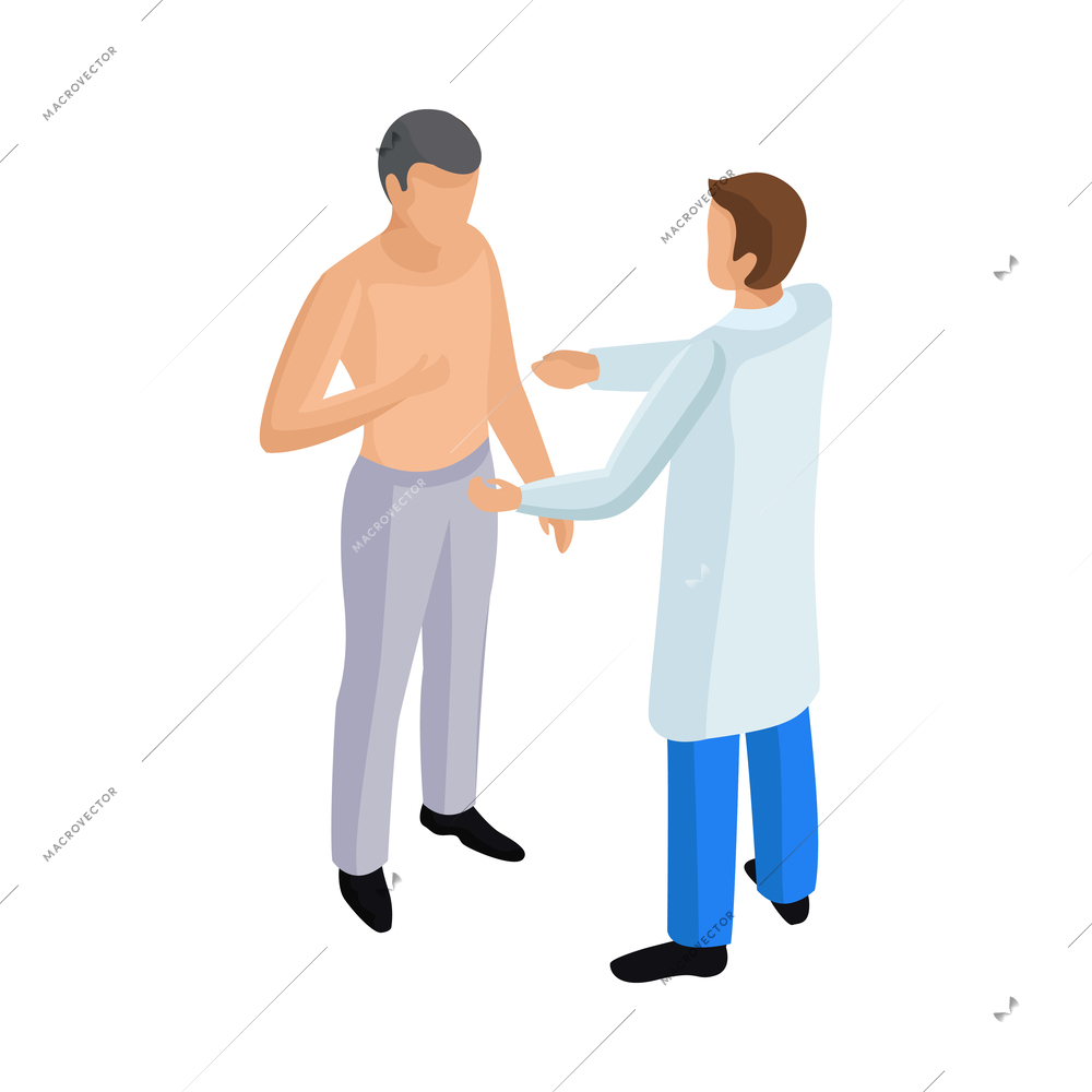 Doctor examining male patient isometric vector illustration