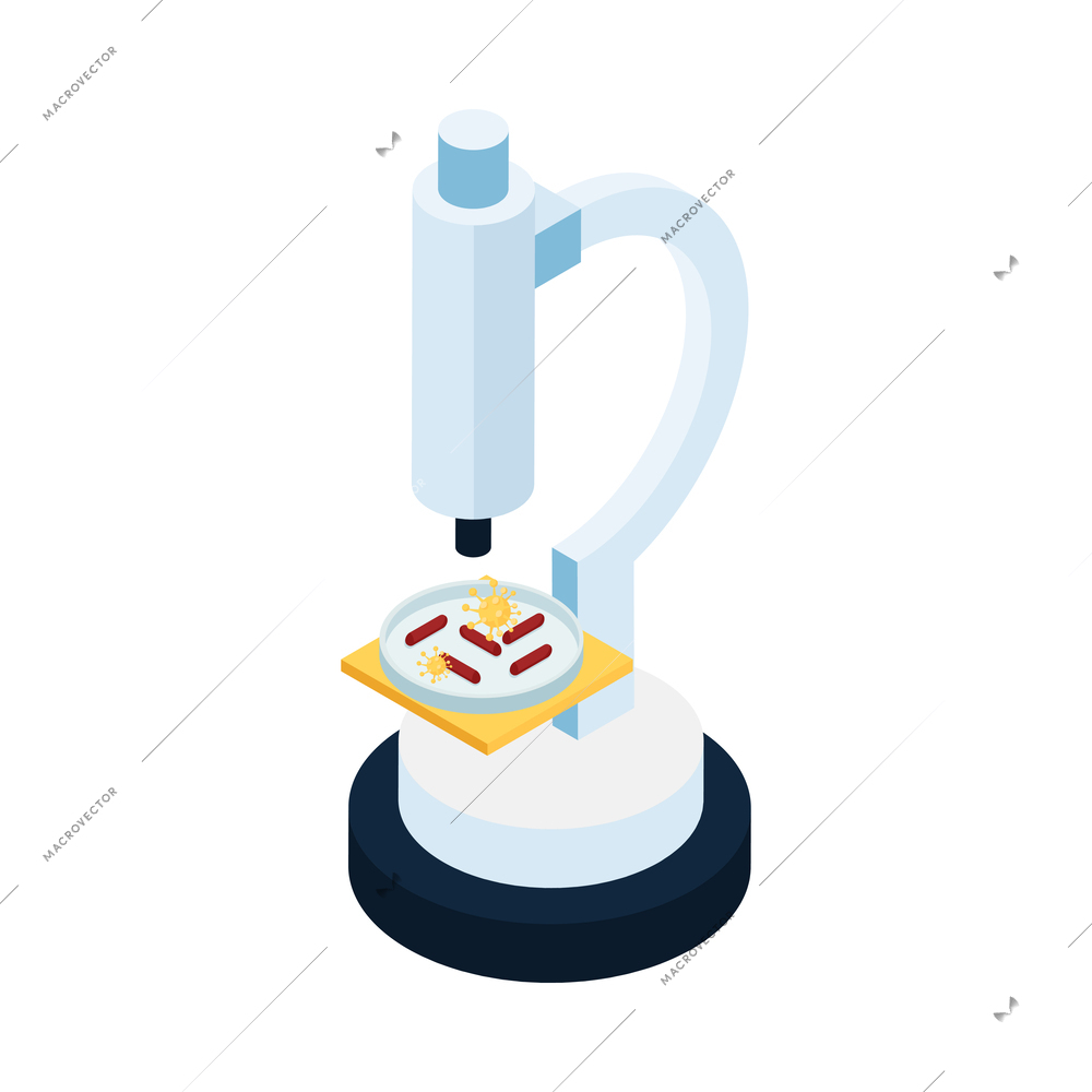 Probiotics isometric icon with bacteria being viewed through microscope 3d vector illustration