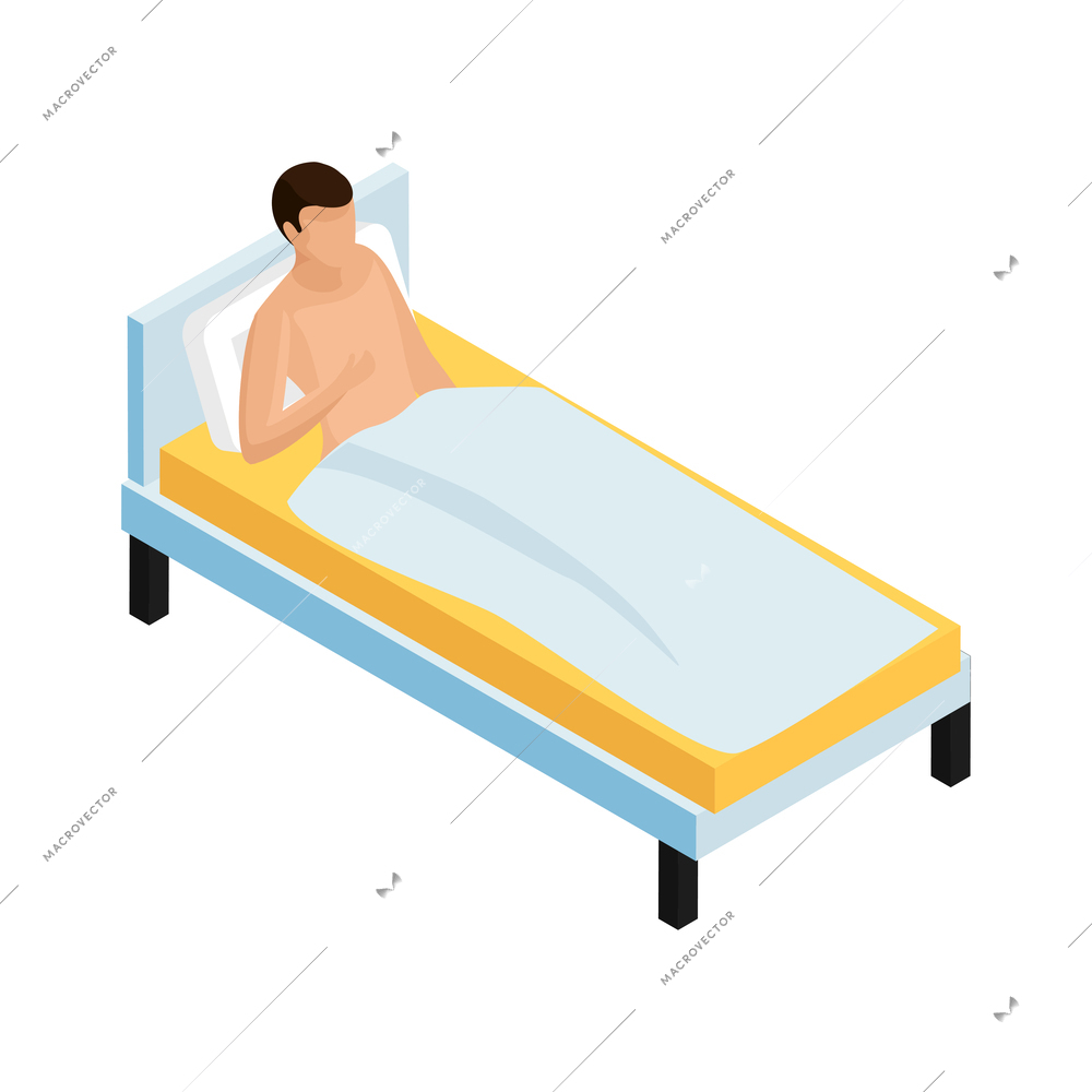 Male patient on hospital bed isometric icon vector illustration