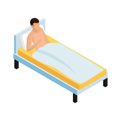 Male patient on hospital bed isometric icon vector illustration