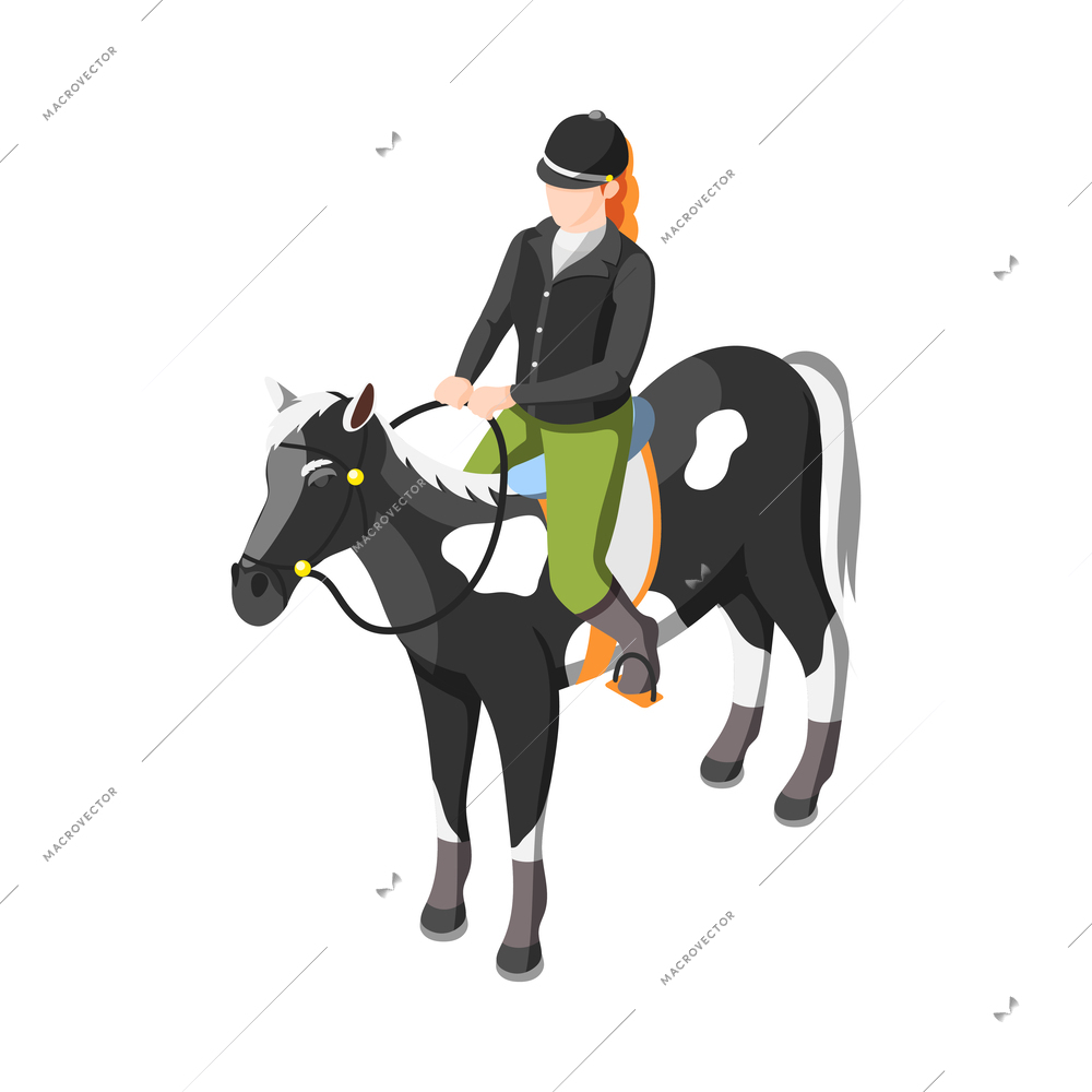 Female jockey on horse isometric vector illustration