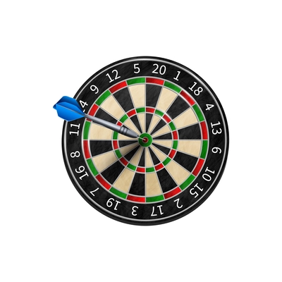 Dart hit target on round dartboard realistic vector illustration