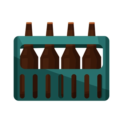 Plastic crate of beer bottles side view flat vector illustration
