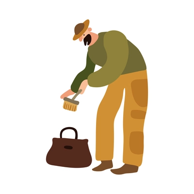 Archeologist with archeological brush on white background flat vector illustration