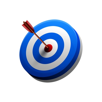 Dart hit blue and white round target realistic vector illustration