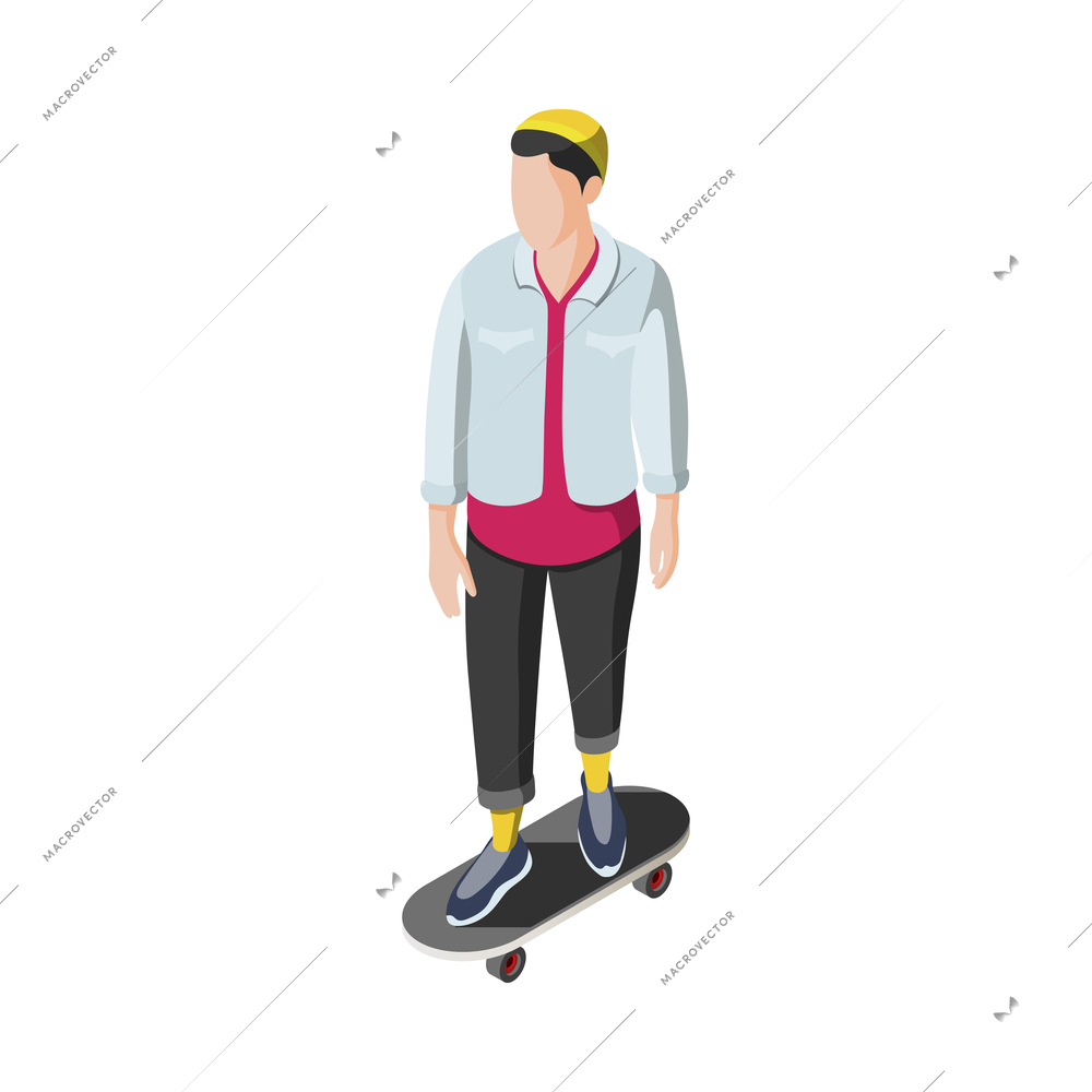 Isometric teen on skateboard 3d vector illustration