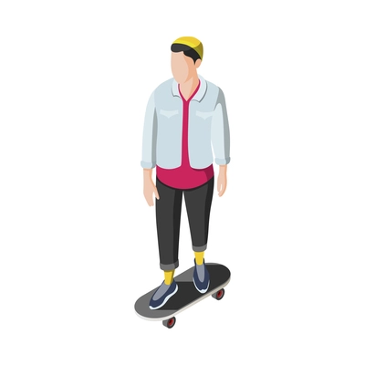 Isometric teen on skateboard 3d vector illustration
