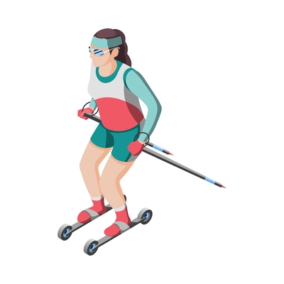 Isometric woman rollerskiing on white background vector illustration