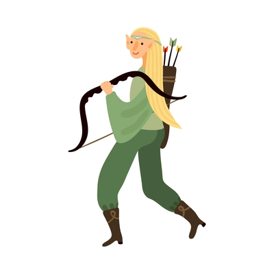 Flat forest elf with bow and arrows vector illustration