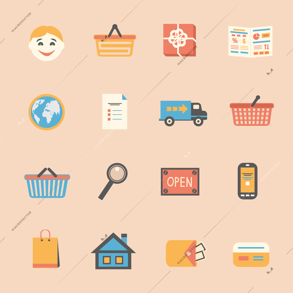 Internet shopping icons set for touch screen of mobile order and online payment vector illustration