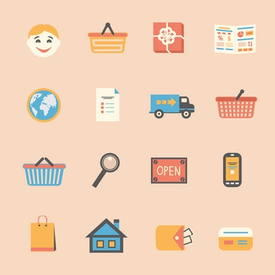 Internet shopping icons set for touch screen of mobile order and online payment vector illustration