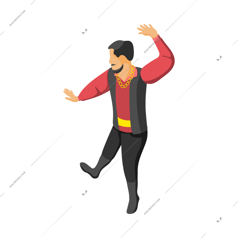 Isometric dancing gypsy man on white background vector illustration