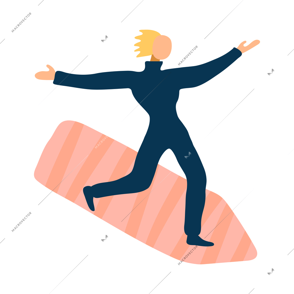 Flat human character going surfing vector illustration