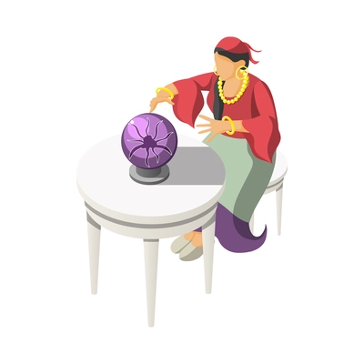 Isometric gypsy woman telling future by looking into magical ball vector illustration