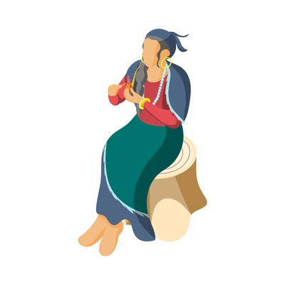 Isometric gypsy woman smoking pipe vector illustration