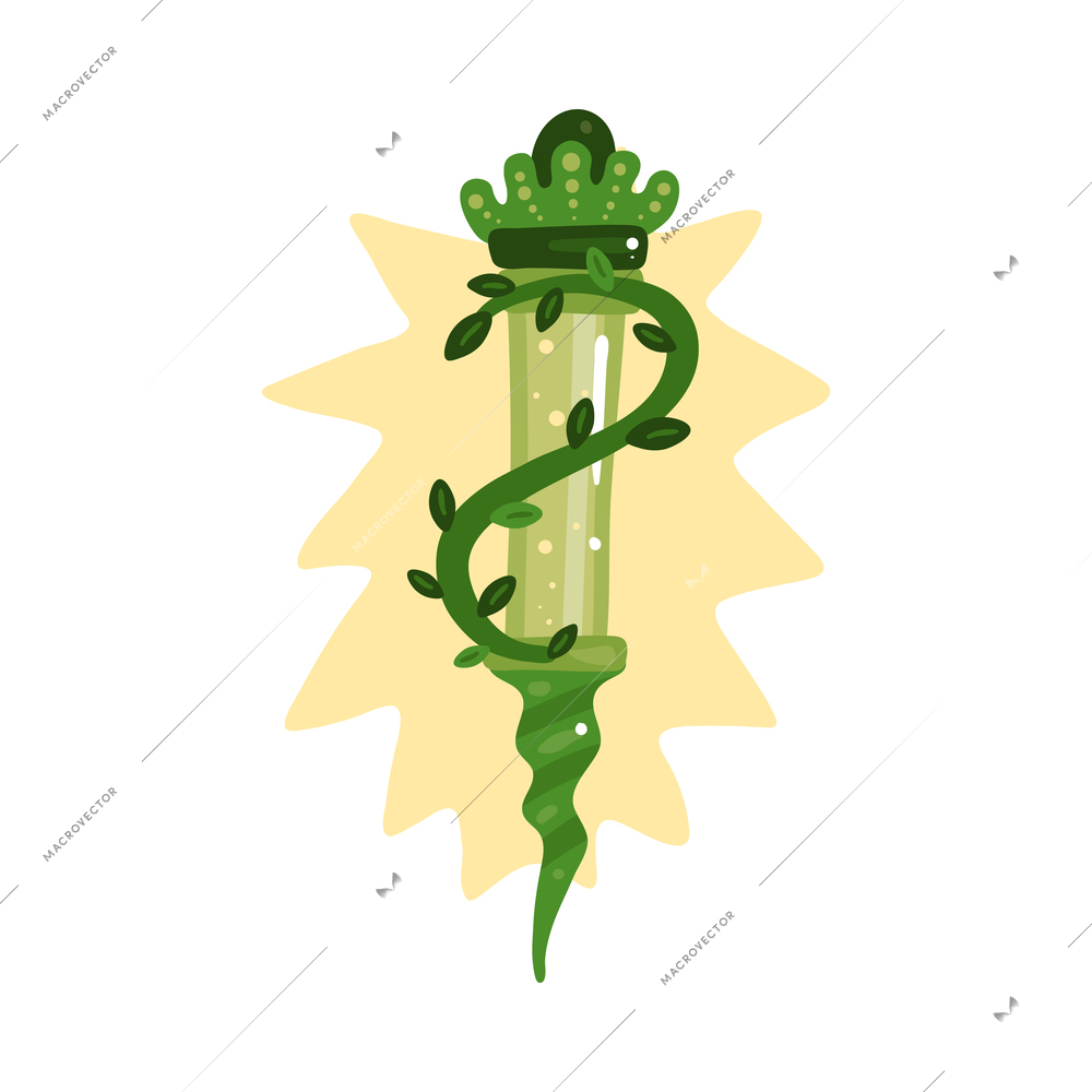 Magical potion tube with green liana flat icon vector illustration