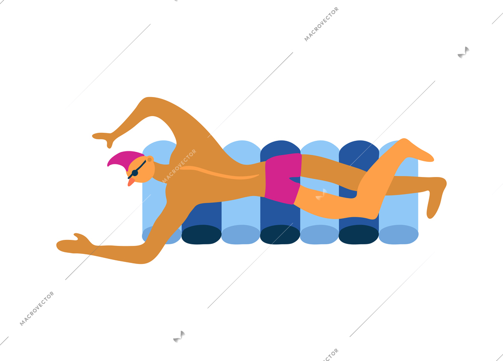 Man relaxing on air mattress flat vector illustration