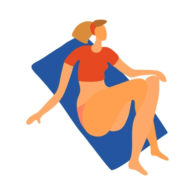 Woman relaxing on beach flat vector illustration