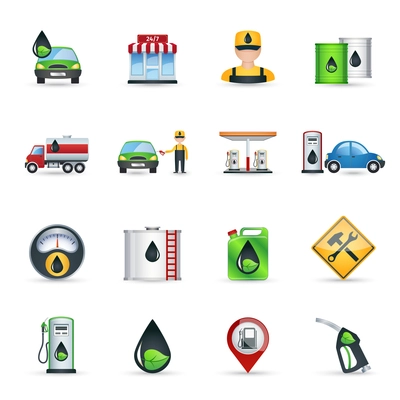 Gas benzine and petrol station icons set isolated vector illustration