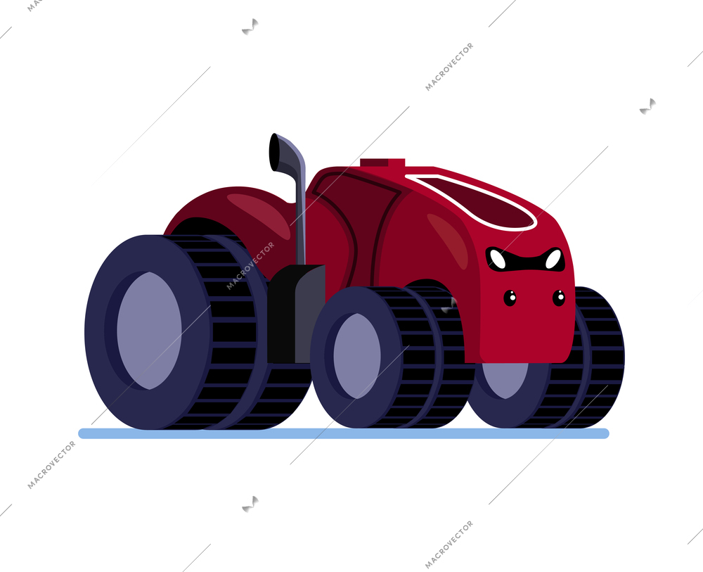 Automated smart farm vehicle on white background flat vector illustration