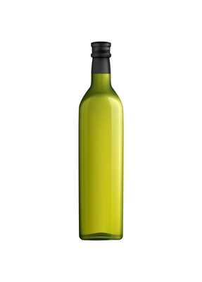 Realistic glass bottle of olive oil on white background vector illustration
