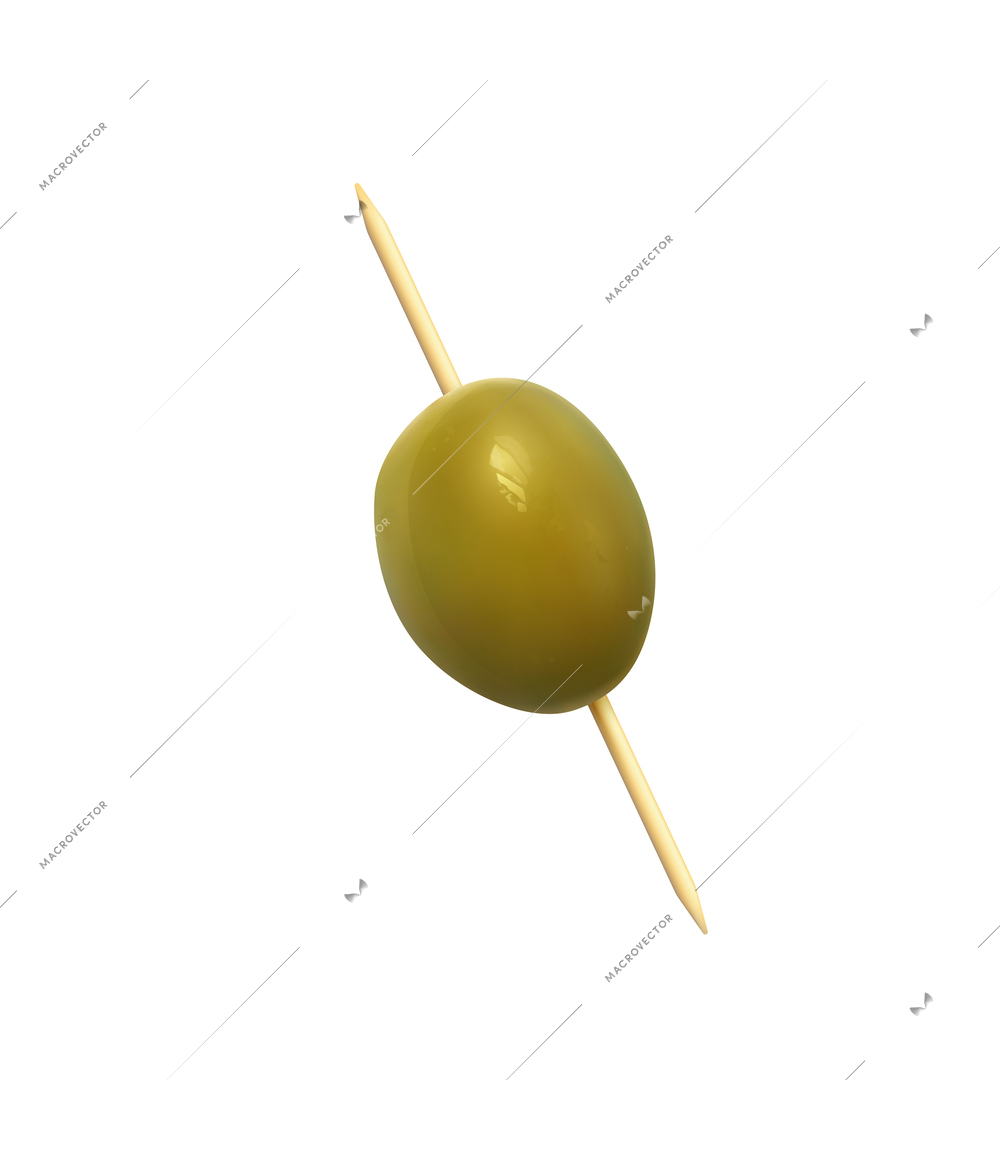 Olive oil on toothpick realistic isolated vector illustration