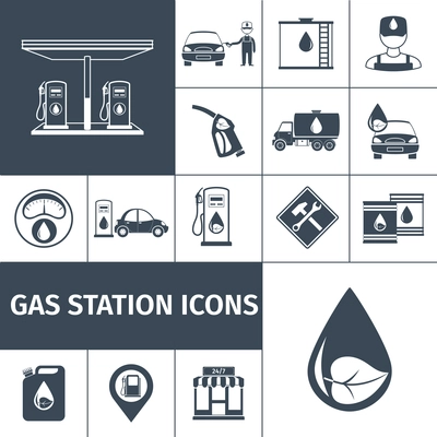 Gas station icons black set with petrol station fuel tank isolated vector illustration