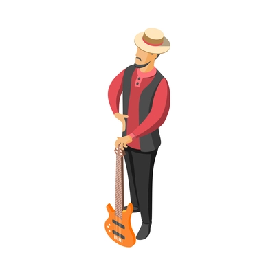 Isometric gypsy man with guitar on white background vector illustration