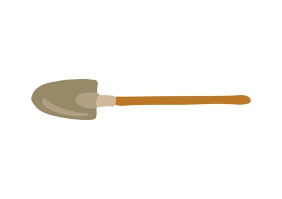 Flat shovel with wooden handle on white background vector illustration