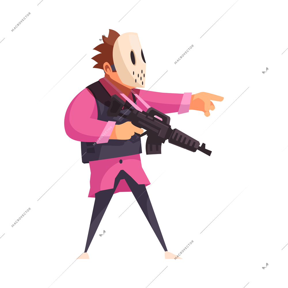 Criminal character composition with isolated cartoon style human character on blank background vector illustration