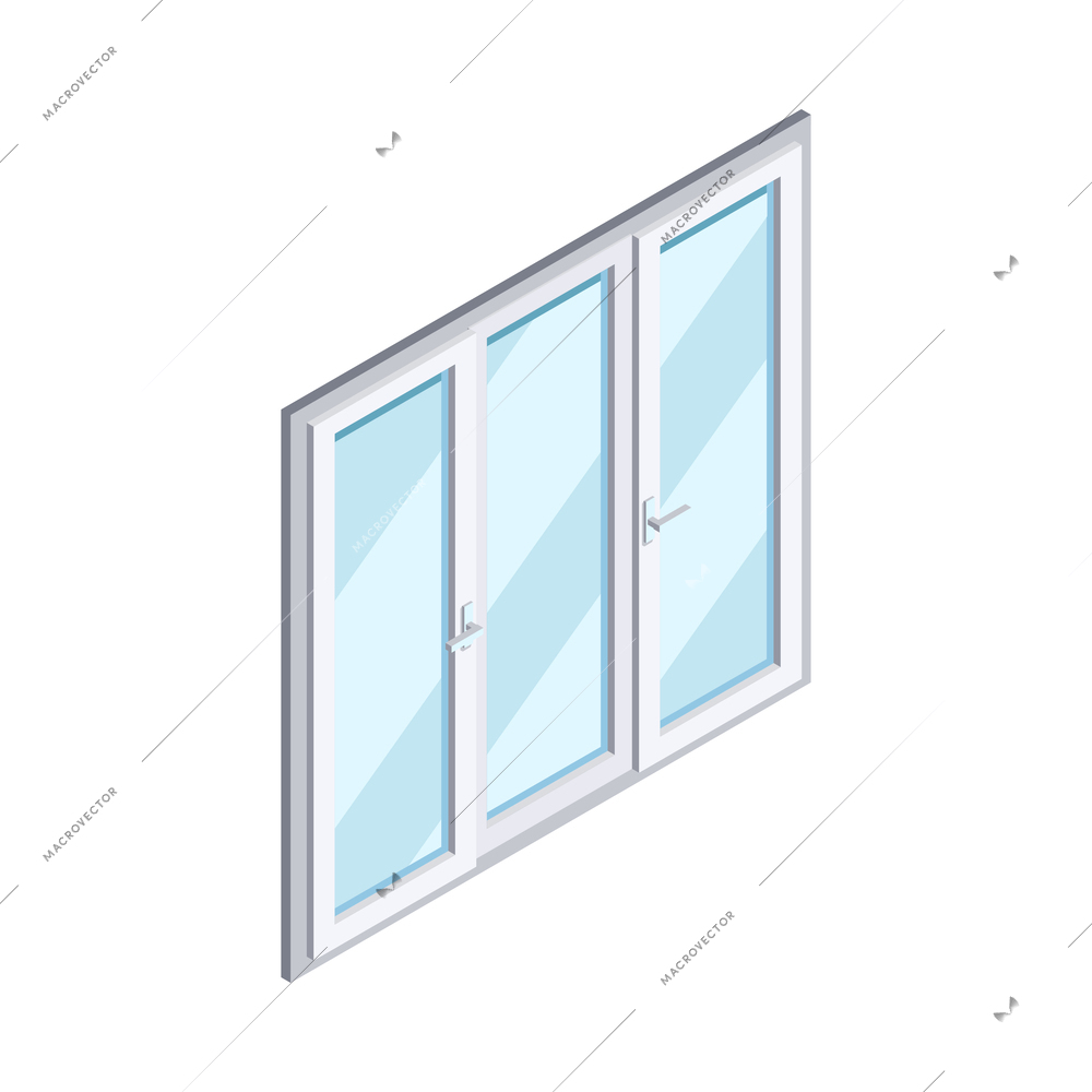 Pvc window design production isometric composition with isolated building renovation image vector illustration