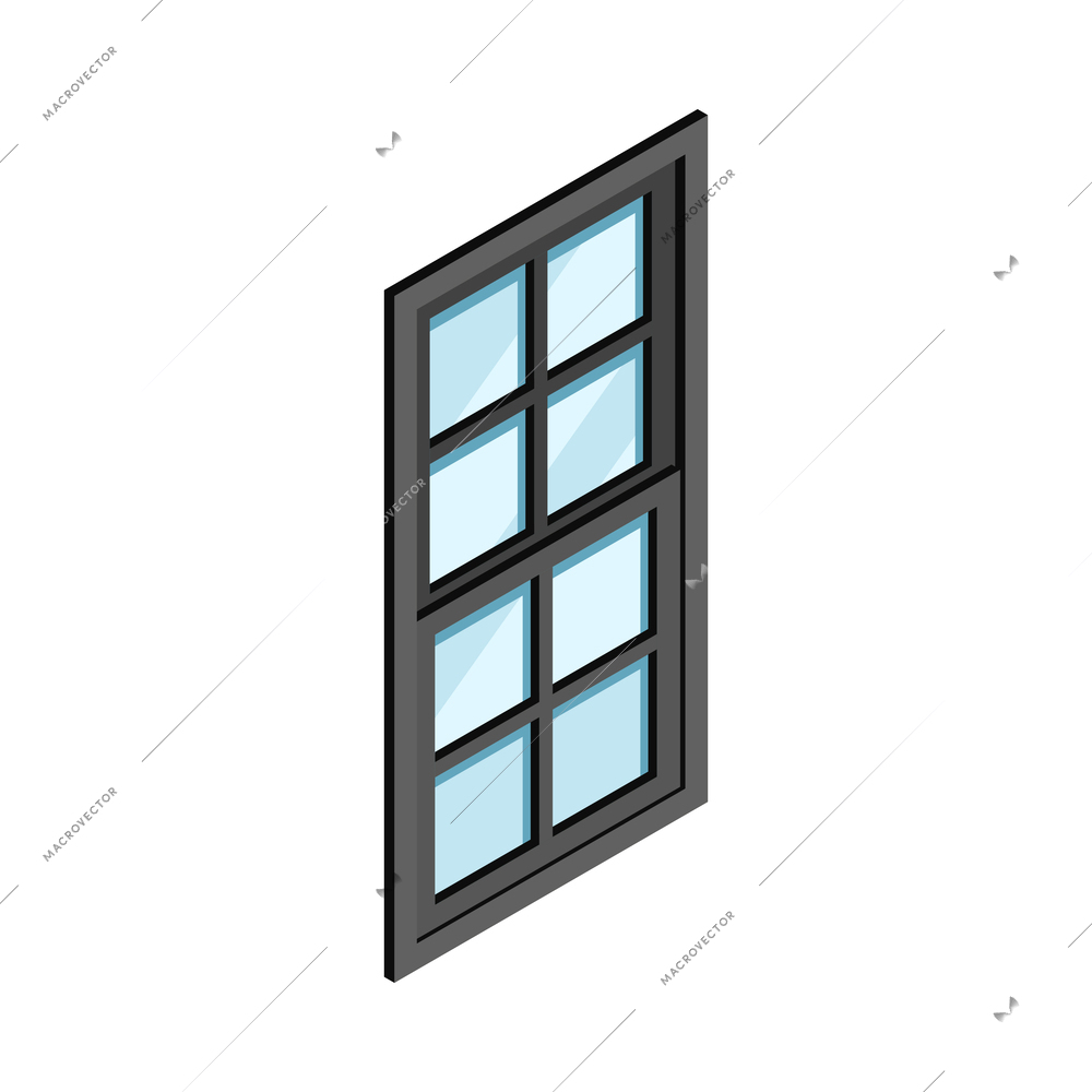 Pvc window design production isometric composition with isolated building renovation image vector illustration