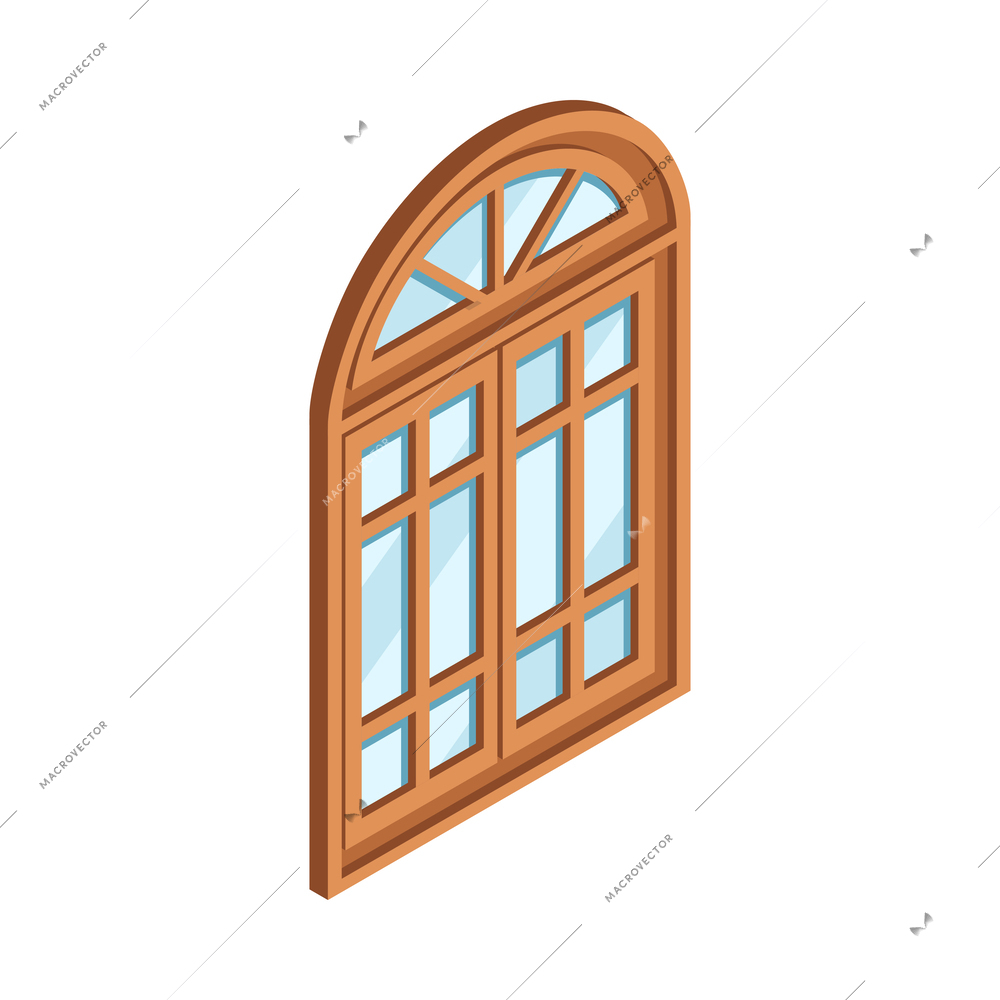 Pvc window design production isometric composition with isolated building renovation image vector illustration