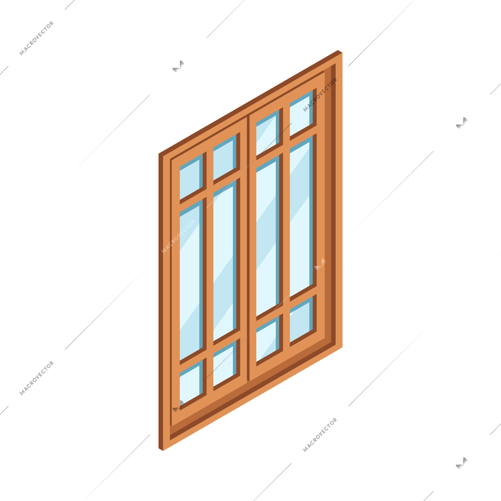 Pvc window design production isometric composition with isolated building renovation image vector illustration