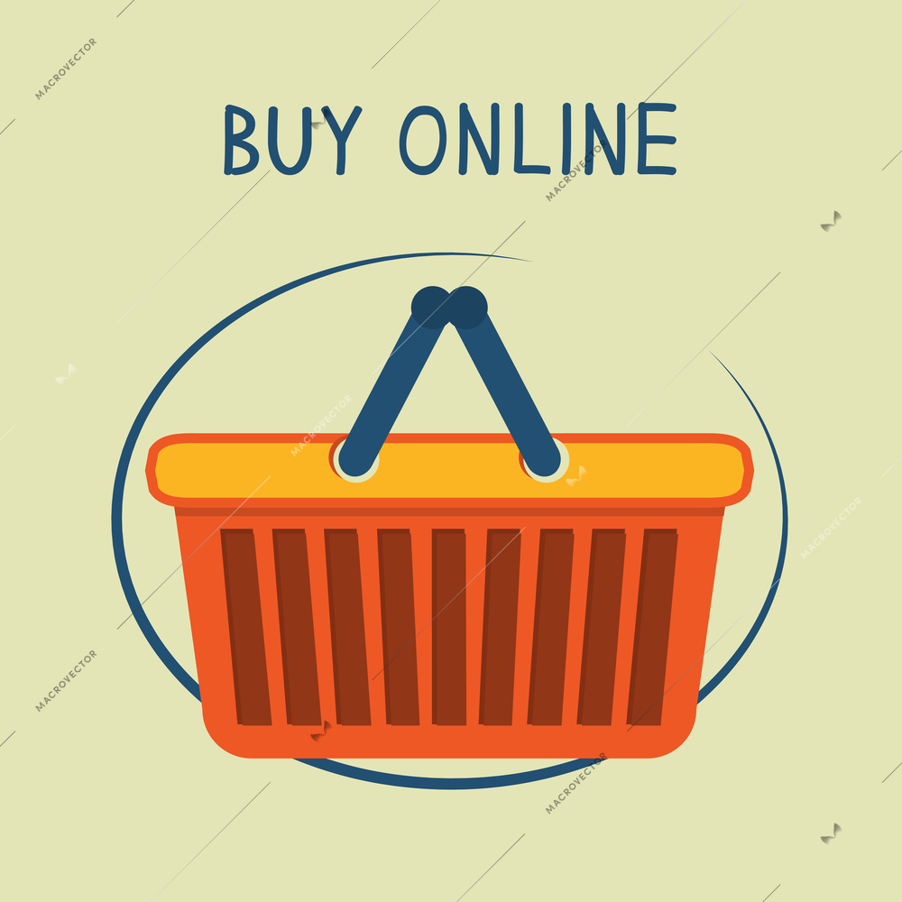 Buy online shopping basket emblem for online internet store vector illustration