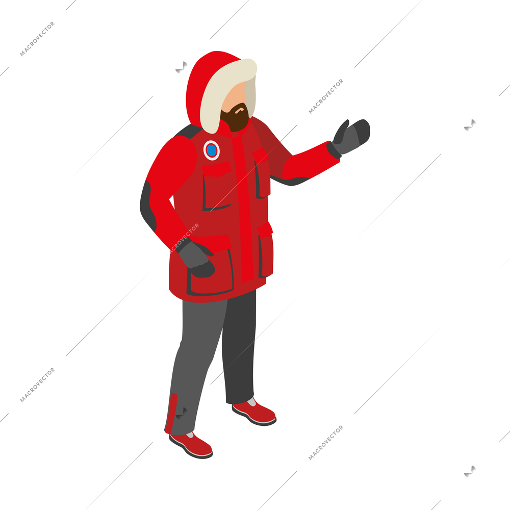 Arctic research isometric composition with isolated human character of iceman on blank background vector illustration