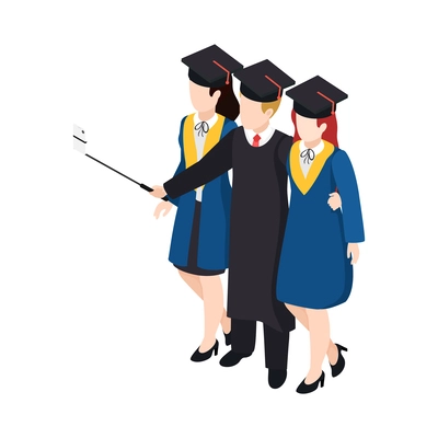 University people isometric composition with human characters and education icons on blank background vector illustration