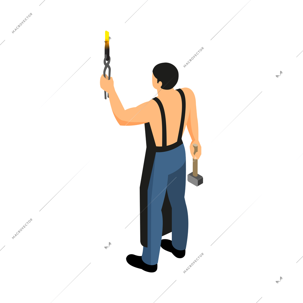 Isometric blacksmith composition with isolated iron forging shop icon on blank background vector illustration