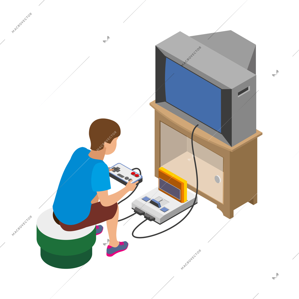 Digital gadget evolution isometric composition with isolated computer technology icons with people vector illustration