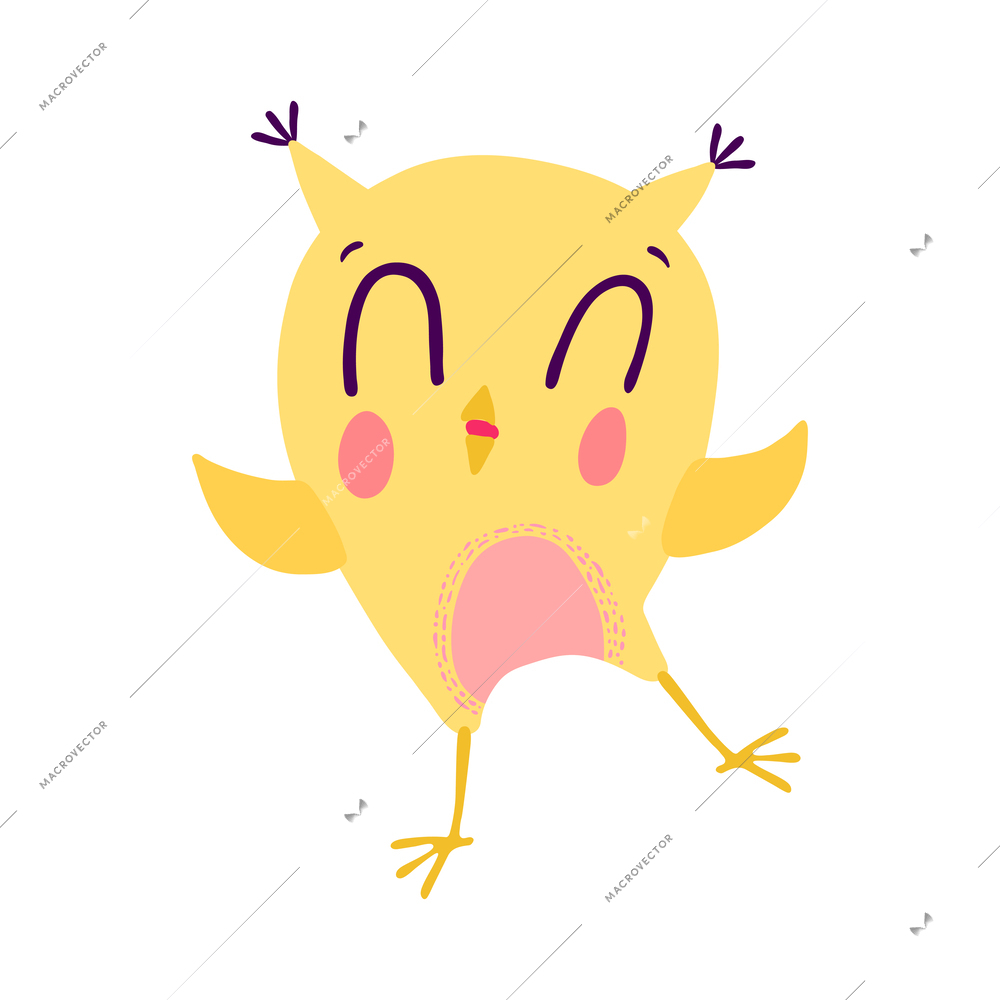 Emotion stickers owl composition with isolated cartoon style character of bird on blank background vector illustration