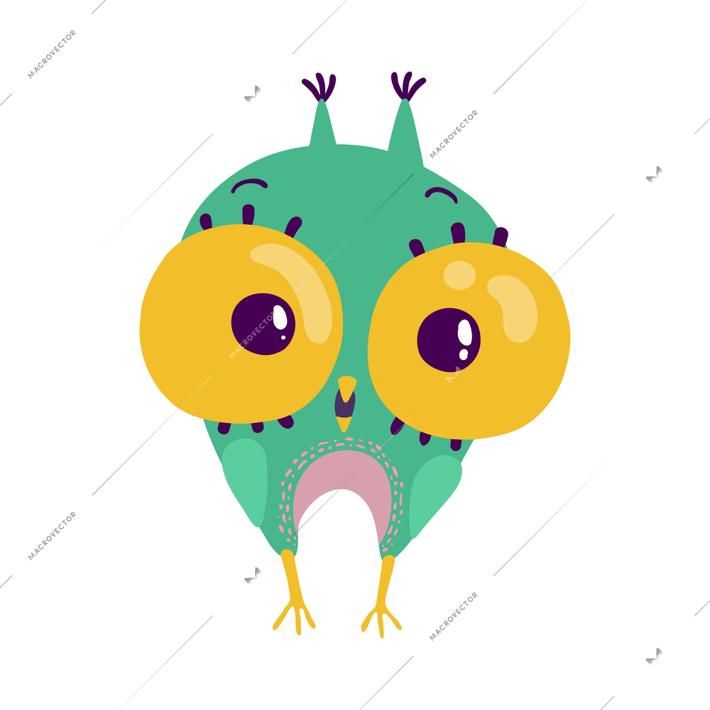 Emotion stickers owl composition with isolated cartoon style character of bird on blank background vector illustration