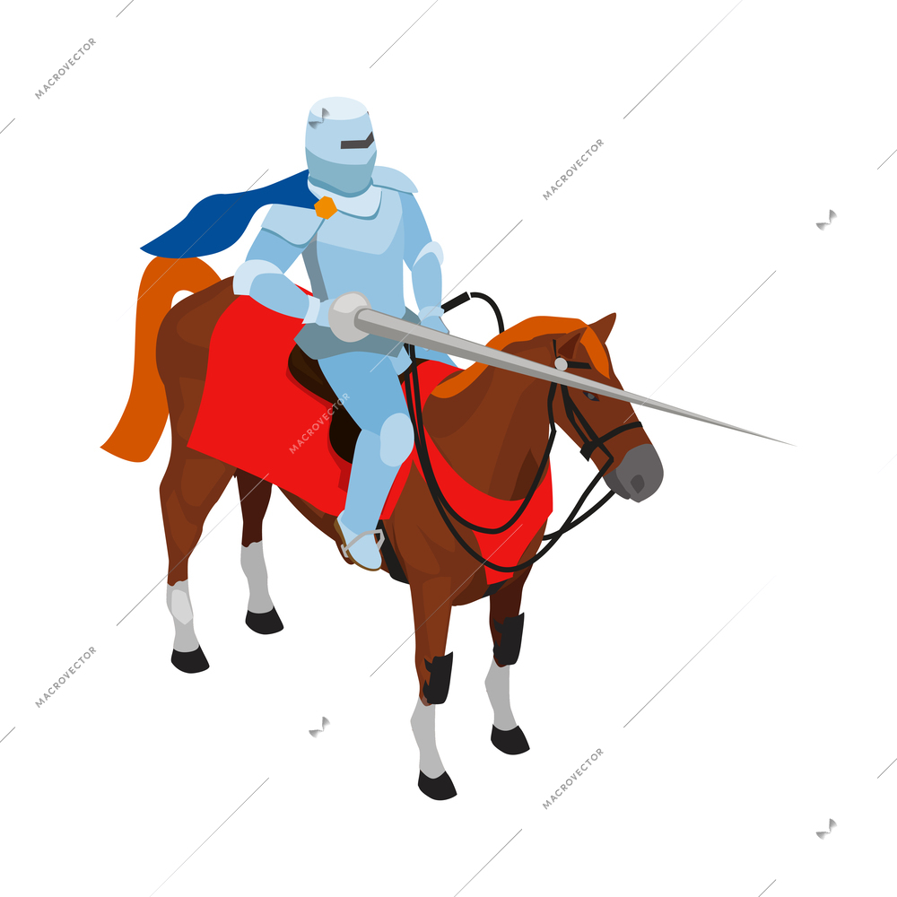 Medieval isometric composition with isolated faceless human character in vintage apparel vector illustration