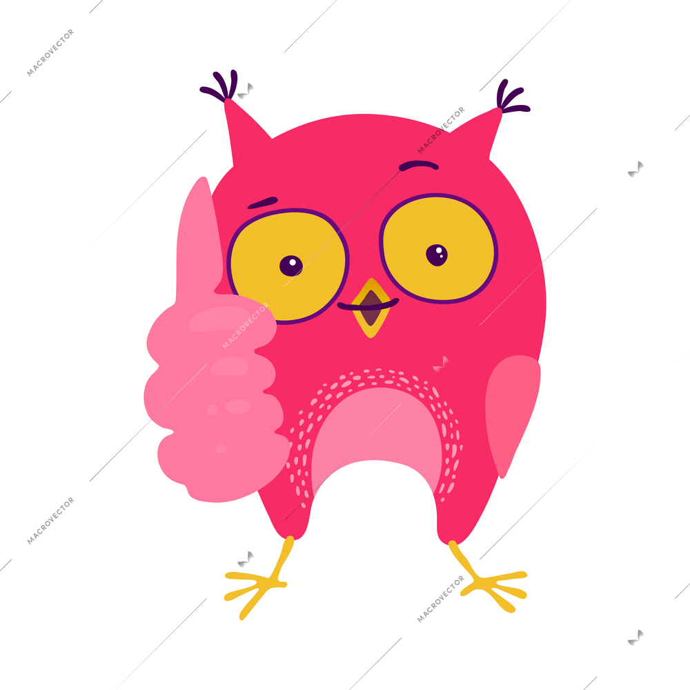 Emotion stickers owl composition with isolated cartoon style character of bird on blank background vector illustration