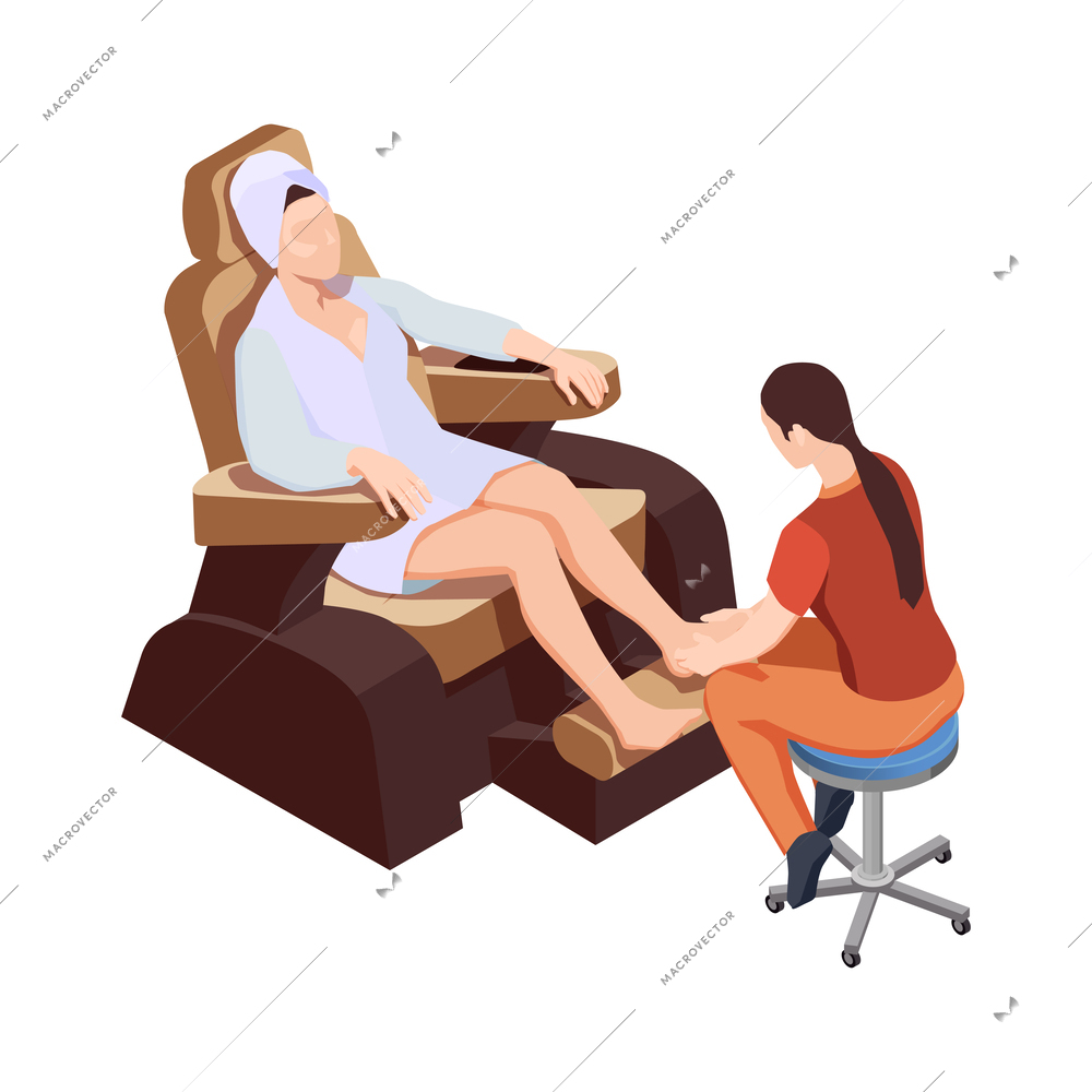 Spa beauty salon isometric composition with faceless human characters on blank background vector illustration