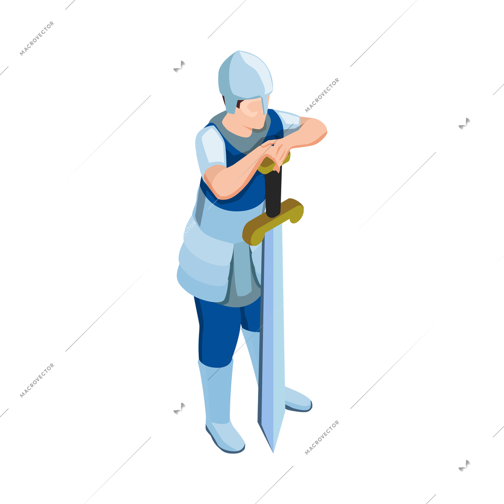 Medieval isometric composition with isolated faceless human character in vintage apparel vector illustration