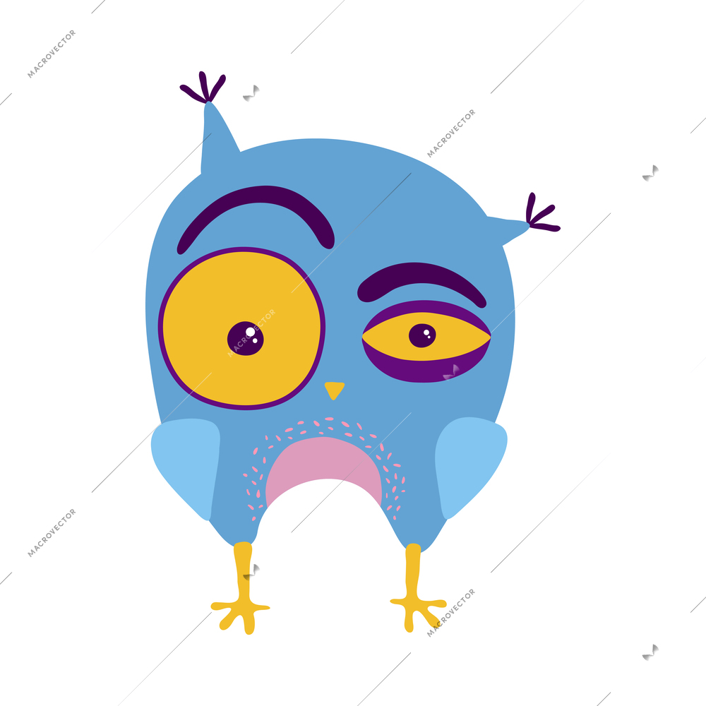 Emotion stickers owl composition with isolated cartoon style character of bird on blank background vector illustration