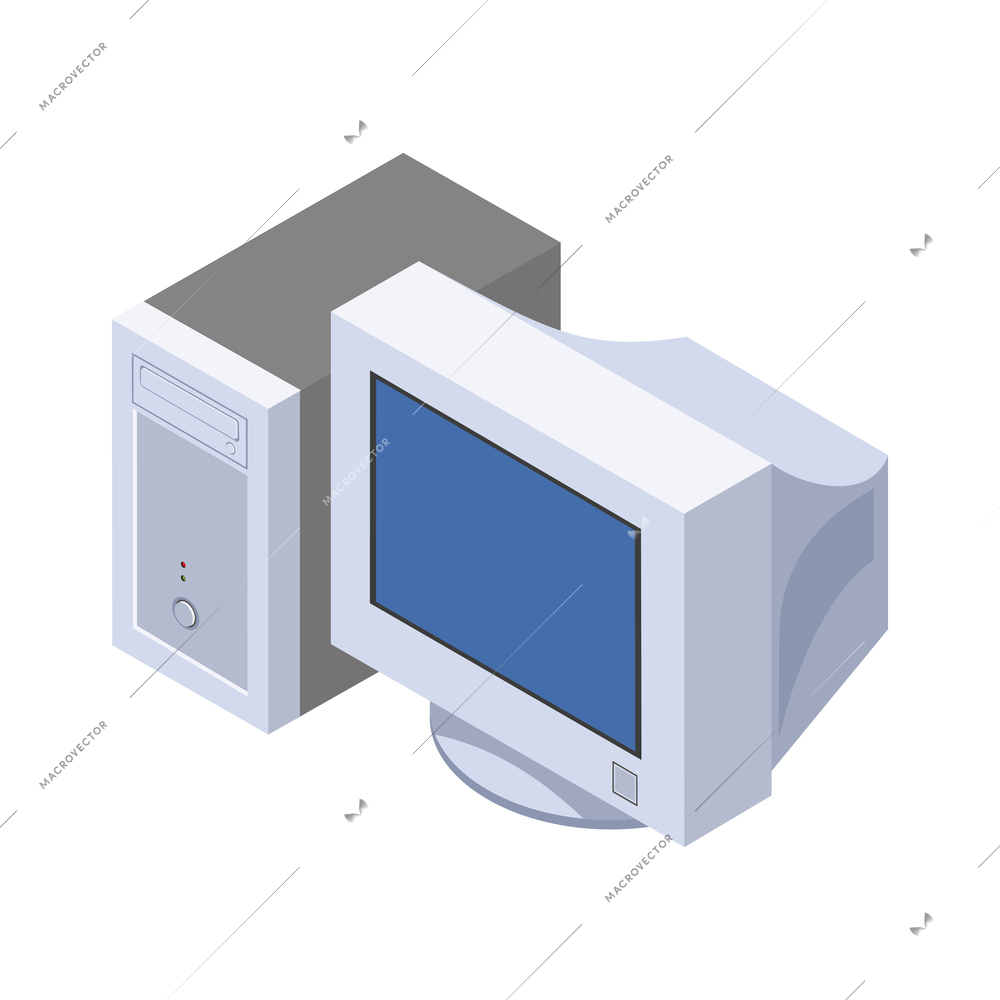 Digital gadget evolution isometric composition with isolated computer technology icons vector illustration